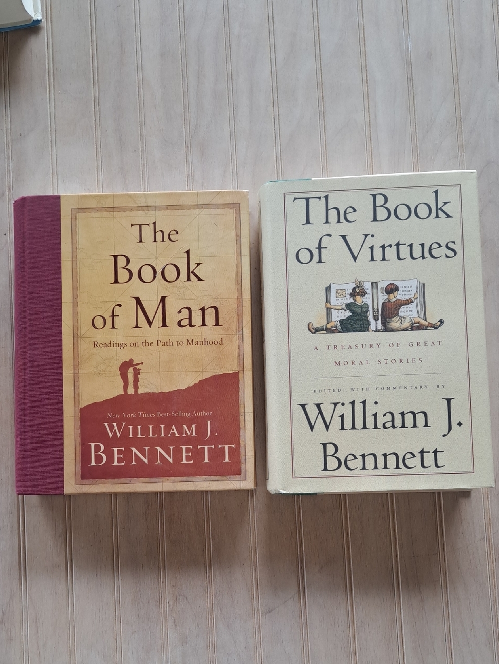 William J. Bennett Book of Man & Book of Virtues Hardcover 2 Book Lot Classic